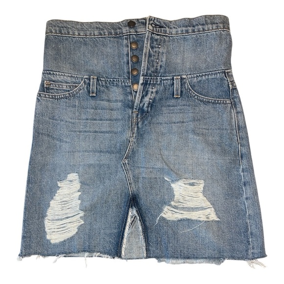 Hudson High Waist Button Fly Distressed Denim Skirt - Picture 1 of 9